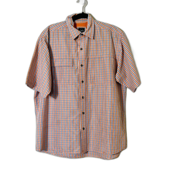 Mens Red Head Orange Plaid Short Sleeve Button Down Large Big Tall Oversize EUC - Picture 1 of 7